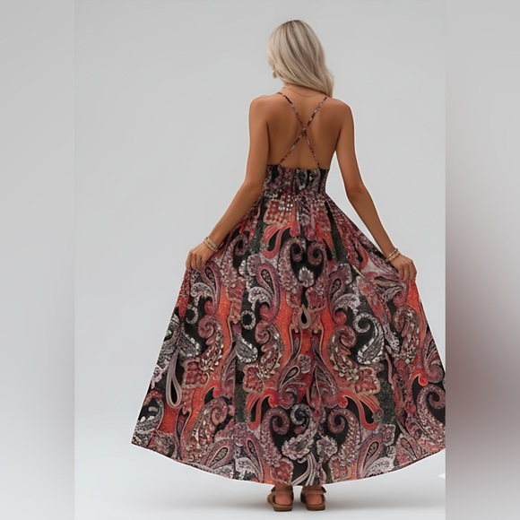 Boho Paisley Print Shirred Cami Maxi Dress - Picture 3 of 8
